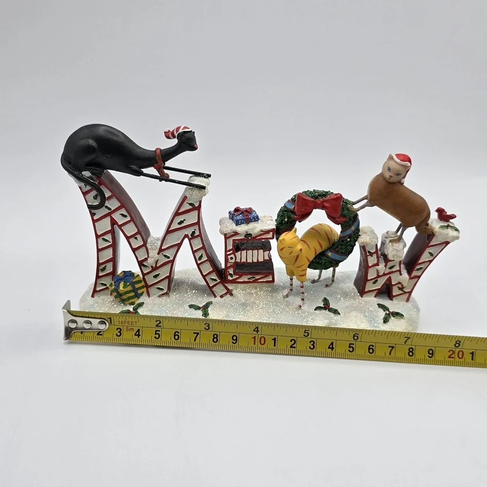 Whimsical Christmas 7.5 in Meow Cat Kittens Shelf‎ Sitter Figurine Sign